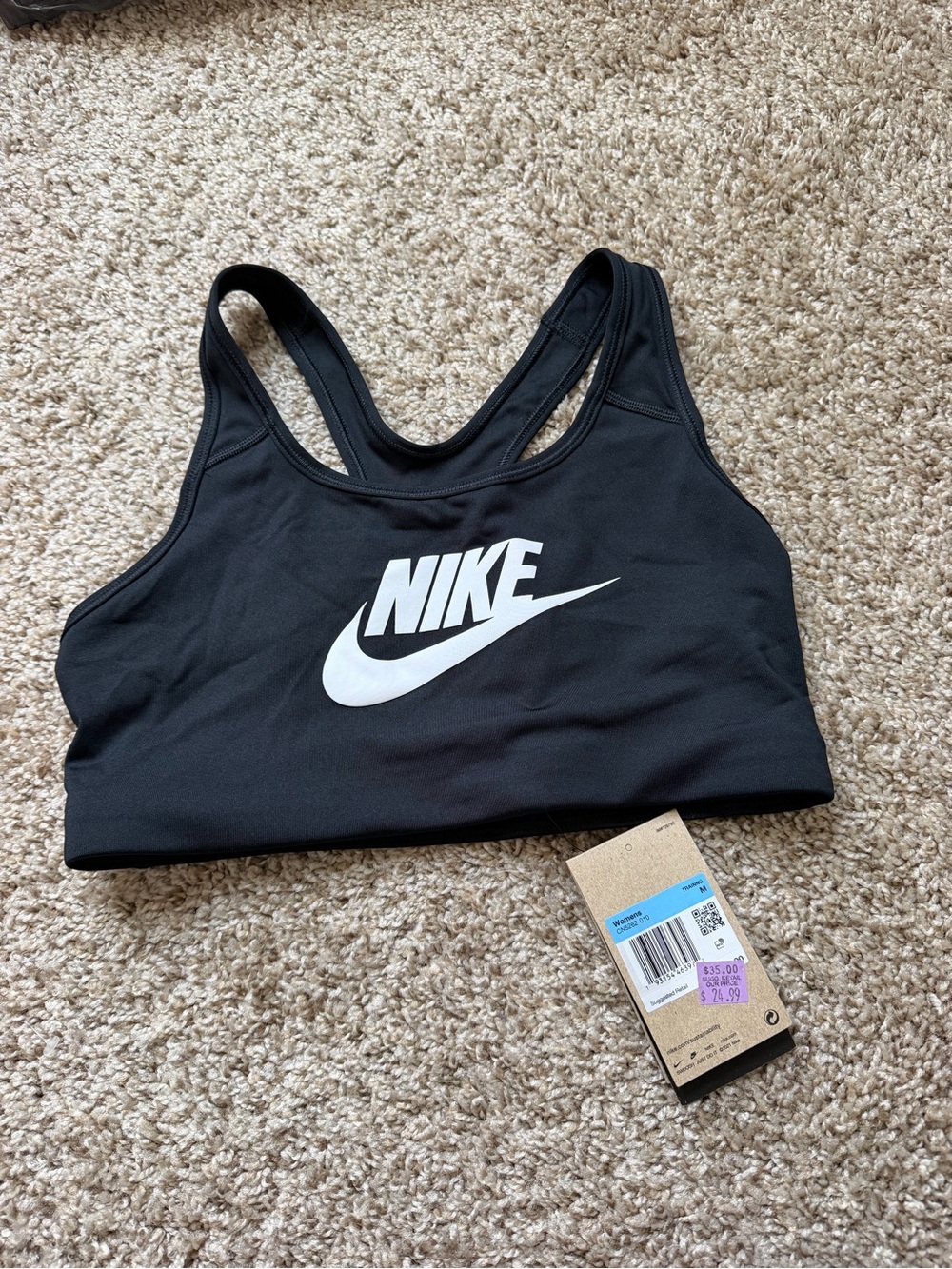 Nike Black Sports Bra with White Logo